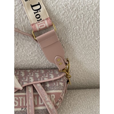 Жіноча сумка сідло Крістіан Діор рожевий. Подарунковий набір Dior Saddle жіночий 4 предмети