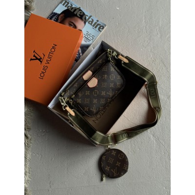 Сумка Луї Вітон 3 у 1 Louis Vuitton Multi Pochette, клатч коричневий + зелений через плече Луї Вітон 3 у 1 Сумка Луї Вітон 3 у 1 Louis Vuitton Multi Pochette, клатч коричневий + зелений через плече Луї Вітон 3 у 1