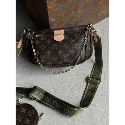 Сумка Луи Витон 3 в 1 Louis Vuitton Multi Pochette, клатч коричневый + зеленый  через плече Луи Витон  3 в 1