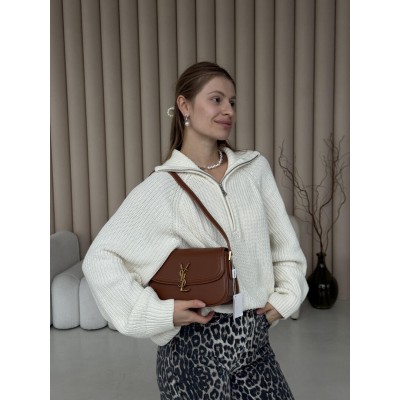Жіноча сумка клатч Yves Saint Laurent Solferino medium leather shoulder bag YSL світло-коричневий Ів Сен Лоран