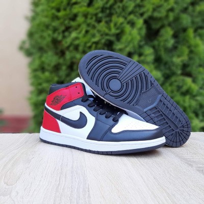 Nike AIR Jordan 1 retro высокие белые с черным и красным, Размер 40