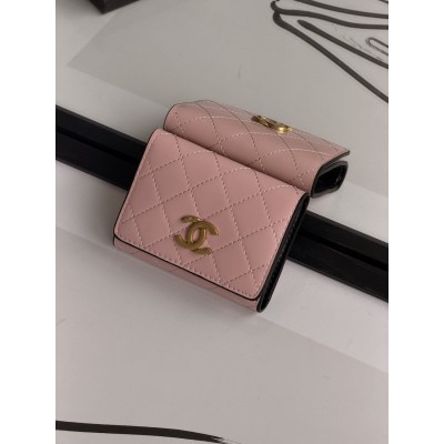 Гаманець жіночий Chanel mini рожевий із коробкою Шанель