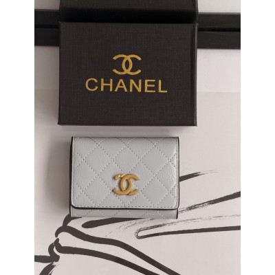 Гаманець жіночий Chanel mini світло-сірий із коробкою Шанель Гаманець жіночий Chanel mini світло-сірий із коробкою Шанель