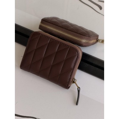 Кошелек жіночий Coach mini Quilted Pillow Essential Zip міні шоколадний Коуч