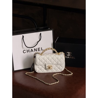 Женская сумка клатч Chanel Letter Logo Top Handle Flap Wallet on Chain через плечо белый Шанель маленькая