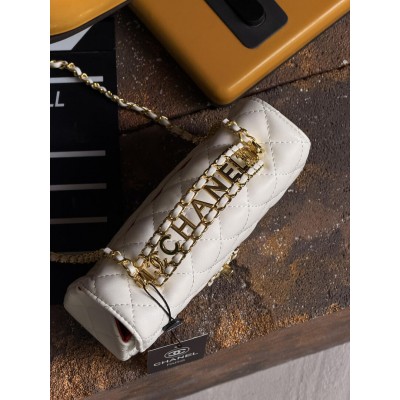 Женская сумка клатч Chanel Letter Logo Top Handle Flap Wallet on Chain через плечо белый Шанель маленькая