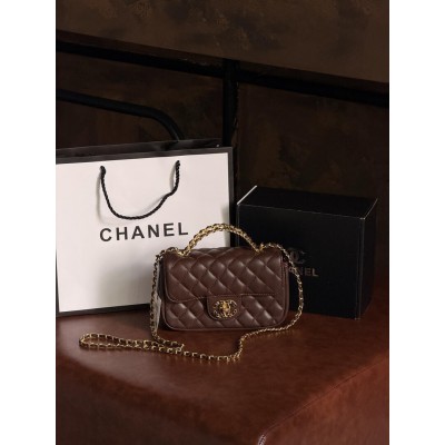 Клатч жіноча сумка Chanel Letter Logo Top Handle Flap Wallet on Chain через плече шоколадний Шанель маленька Клатч жіноча сумка Chanel Letter Logo Top Handle Flap Wallet on Chain через плече шоколадний Шанель маленька