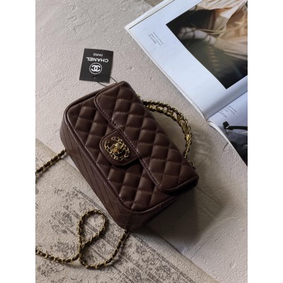 Женская сумка клатч Chanel Letter Logo Top Handle Flap Wallet on Chain через плечо шоколадный Шанель маленькая