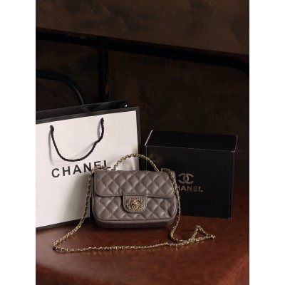 Женская сумка клатч Chanel Letter Logo Top Handle Flap Wallet on Chain через плечо серый Шанель маленькая