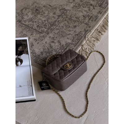 Женская сумка клатч Chanel Letter Logo Top Handle Flap Wallet on Chain через плечо серый Шанель маленькая