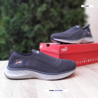 PUMA SOFTRIDE тапкие мокасины слипон серый с оранжевым, Размер 43