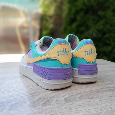 Nike Air Force 1 Shadow бежевые с бирюзой и сиреневым, Размер 36