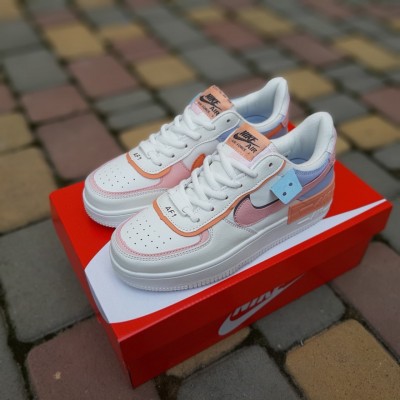 Nike Air Force 1 Shadow білі з блакитним і пудрою, Розмір 36