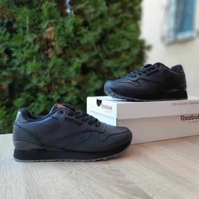 Reebok Classic Leather черные на серой, Размер 37