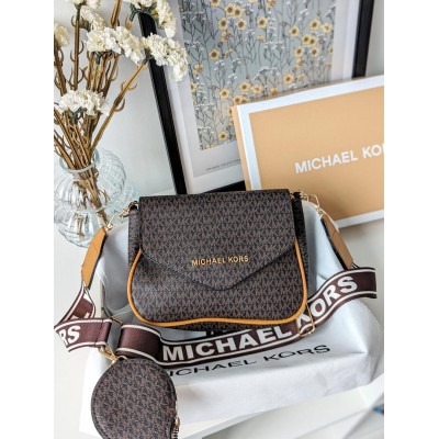 Сумка жіноча Michael Kors крос-боді 2 в 1 Майкл Корс коричневий з беж вставками Сумка жіноча Michael Kors крос-боді 2 в 1 Майкл Корс коричневий з беж вставками