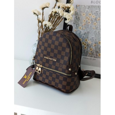 Рюкзак Louis Vuitton коричневий в клітку з коричневими ручками міні Луї Віттон жіночий рюкзак