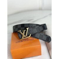 Вузький ремінь пояс Луї Віттон Louis Vuitton чорний у клітку золото