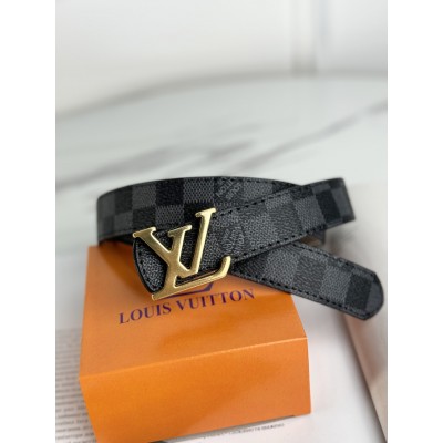 Вузький ремінь пояс Луї Віттон Louis Vuitton чорний у клітку золото