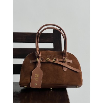 Сумка жіноча Miu Miu Aventure Nappa Suede карамельний замш через плече Міу Міу