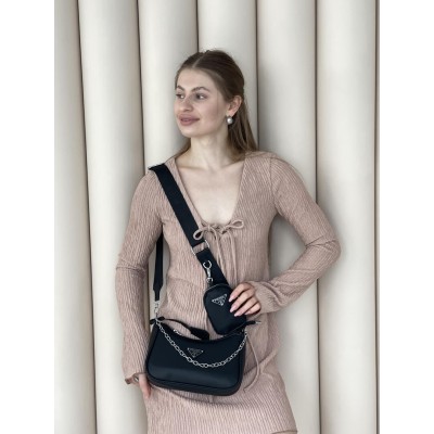 Сумочка женская Prada черный в серебре Прада классический 2в1 через плечо
