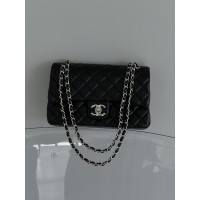Сумка женская клатч через плечо Chanel  Classic Double Flap Bag  PREMIUM  Шанель черный серебро