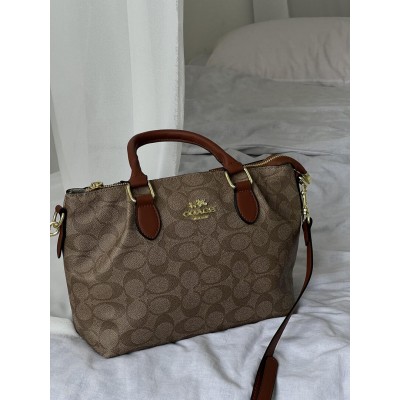 Женская сумка Coach Georgia Satchel Bag коричнево-бежевый Коуч через плечо
