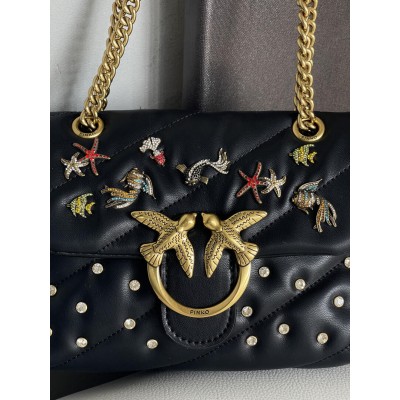 Жіноча сумка Pinko Mini Puff Sea Jewels Bag чорний через плече Пінко ( PREMIUM)