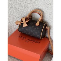 Жіноча сумка Louis Vuitton Nano Speedy барильце коричневе через плече Луї Віттон