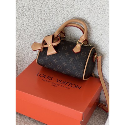 Жіноча сумка Louis Vuitton Nano Speedy барильце коричневе через плече Луї Віттон Жіноча сумка Louis Vuitton Nano Speedy барильце коричневе через плече Луї Віттон