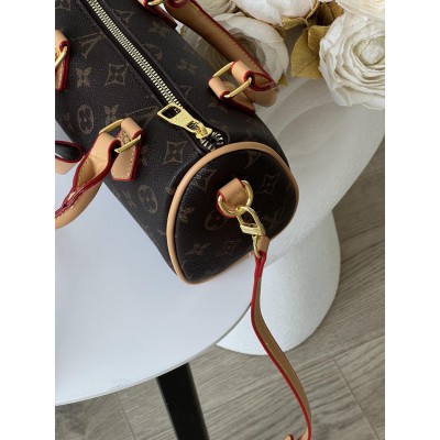 Жіноча сумка Louis Vuitton Nano Speedy барильце коричневе через плече Луї Віттон