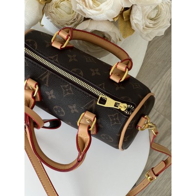 Жіноча сумка Louis Vuitton Nano Speedy барильце коричневе через плече Луї Віттон