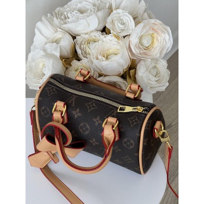 Жіноча сумка Louis Vuitton Nano Speedy барильце коричневе через плече Луї Віттон