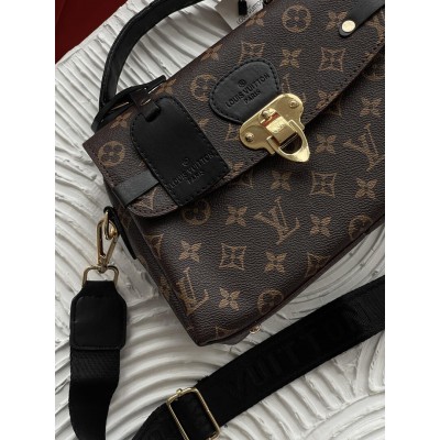 Женская сумка Луи Виттон саквояж большая Louis Vuitton коричневый с черным