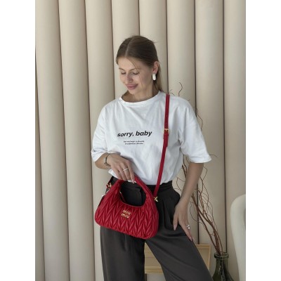 Сумка жіноча Miu Miu Wander Matelassé Nappa Leather Hobo Bag червоний хобо Міу Міу