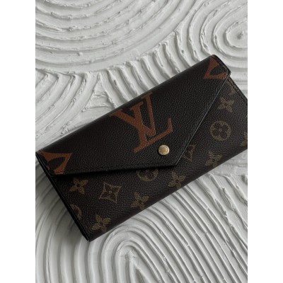 Жіночий гаманець Louis Vuitton чорний + коричневий подвійний монограм на кнопці Луї Віттон