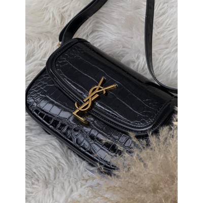 Жіноча сумка клатч Yves Saint Laurent Solferino medium leather shoulder bag YSL чорний рептилія Ів Сен Лоран