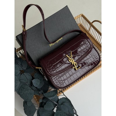 Жіноча сумка клатч Yves Saint Laurent Solferino medium leather shoulder bag YSL бургунді рептилія Жіноча сумка клатч Yves Saint Laurent Solferino medium leather shoulder bag YSL бургунді рептилія