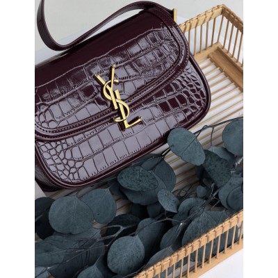 Жіноча сумка клатч Yves Saint Laurent Solferino medium leather shoulder bag YSL бургунді рептилія