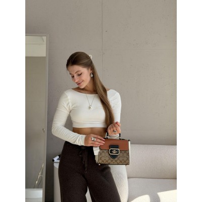 Сумка женская Coach Morgan Top Handle Satchel Premium через плече персиковый Коуч