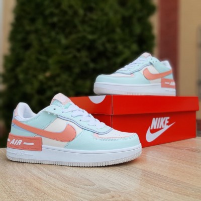 Nike Air Force 1 Shadow білі з бірюзою і пудрою, Розмір 39