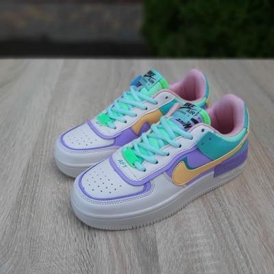 Nike Air Force 1 Shadow бежеві з бірюзою і бузковим, Розмір 38