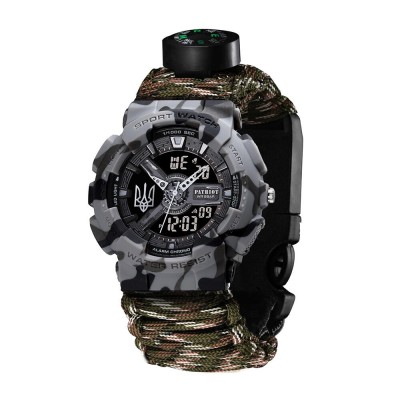 Patriot 005 Трезубец серебро Серый камуфляж Паракордовый ремешок Camo Green + Коробк
