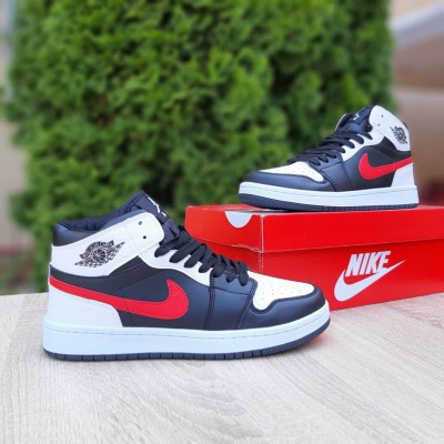 Nike AIR Jordan 1 retro високі білі з чорним червона кома, Розмір 42