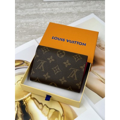 Жіночий гаманець Louis Vuitton коричневий + фуксій конверт міні Луї Віттон