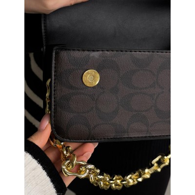 Женская сумка клатч Coach Idol Bag шоколадный на цепочке Коуч