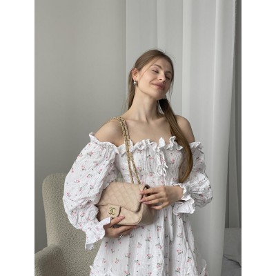 Сумка женская Chanel classic -  24 size кросс боди бежевый Шанель