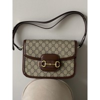 Сумка жіноча Horsebit 1955 Gucci Гуччі коричнево-сірий