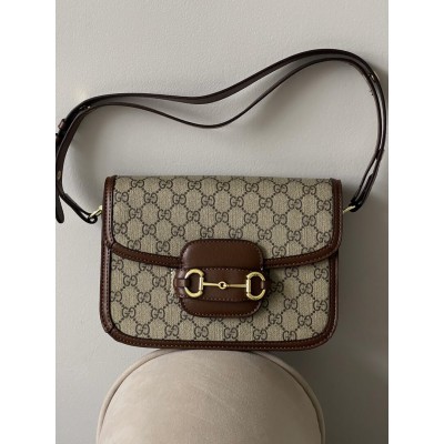 Сумка женская Horsebit 1955 Gucci  Гуччи коричнево-серый