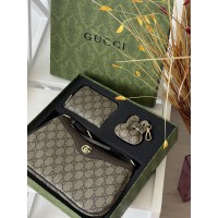 Жіноча сумка клатч Гуччі коричневий. Подарунковий набір Gucci Ophidia жіночий 3 предмети