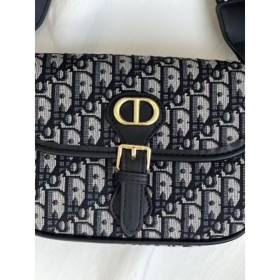 Жіноча сумка Christian Dior Bobby крос боді на широкому плечі сіро-чорний текстильний Крістіан Діор